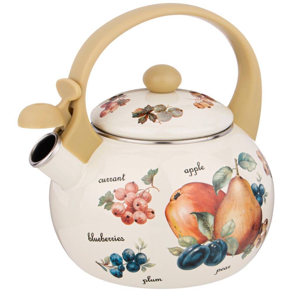 ЧАЙНИК AGNESS ЭМАЛИРОВАННЫЙ СО СВИСТКОМ, СЕРИЯ "ФРУКТЫ" 2,2Л, ИНДУКЦИОННОЕ ДНО