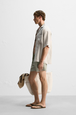 ZARA ПЛАВКИ SEERSUCKER, СВЕТЛЫЙ ХАКИ