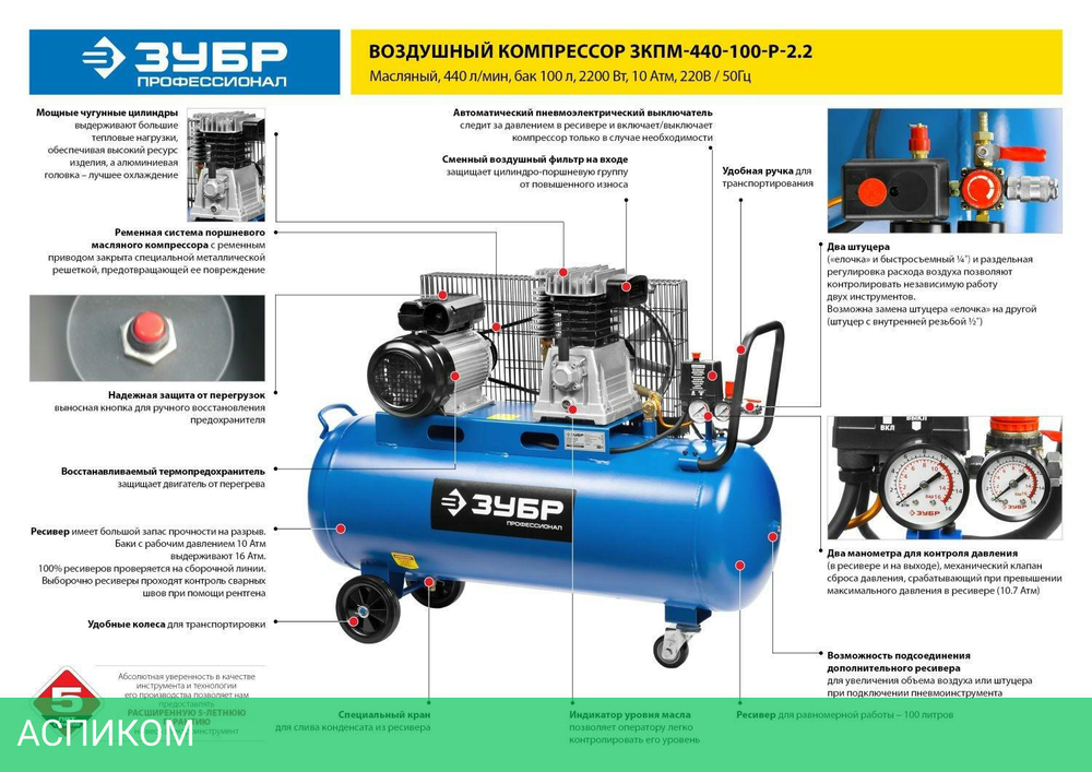 Компрессор Зубр ЗКПМ-440-100-Р-2.2