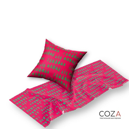 Принт COZA новогодний "Елки" красный фон