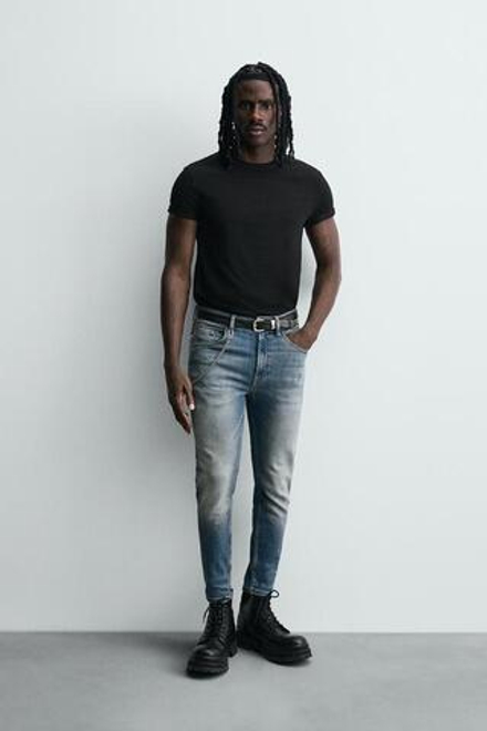 ZARA УКОРОЧЕННЫЕ ДЖИНСЫ SKINNY, ВЫЦВЕТШИЙ СИНИЙ