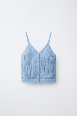 ZARA ТОП С ВЫШИВКОЙ РИШЕЛЬЕ, НЕБЕСНО-ГОЛУБОЙ