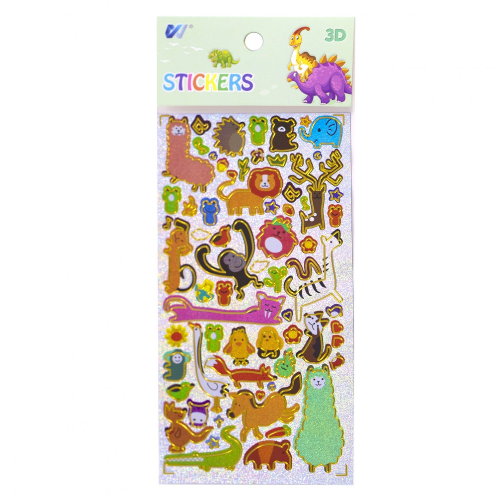 Наклейки детские Alingar, 10 см х 22,5 см, "Животные 3D" ассорти, ПВХ, голография, пакет с европодвесом