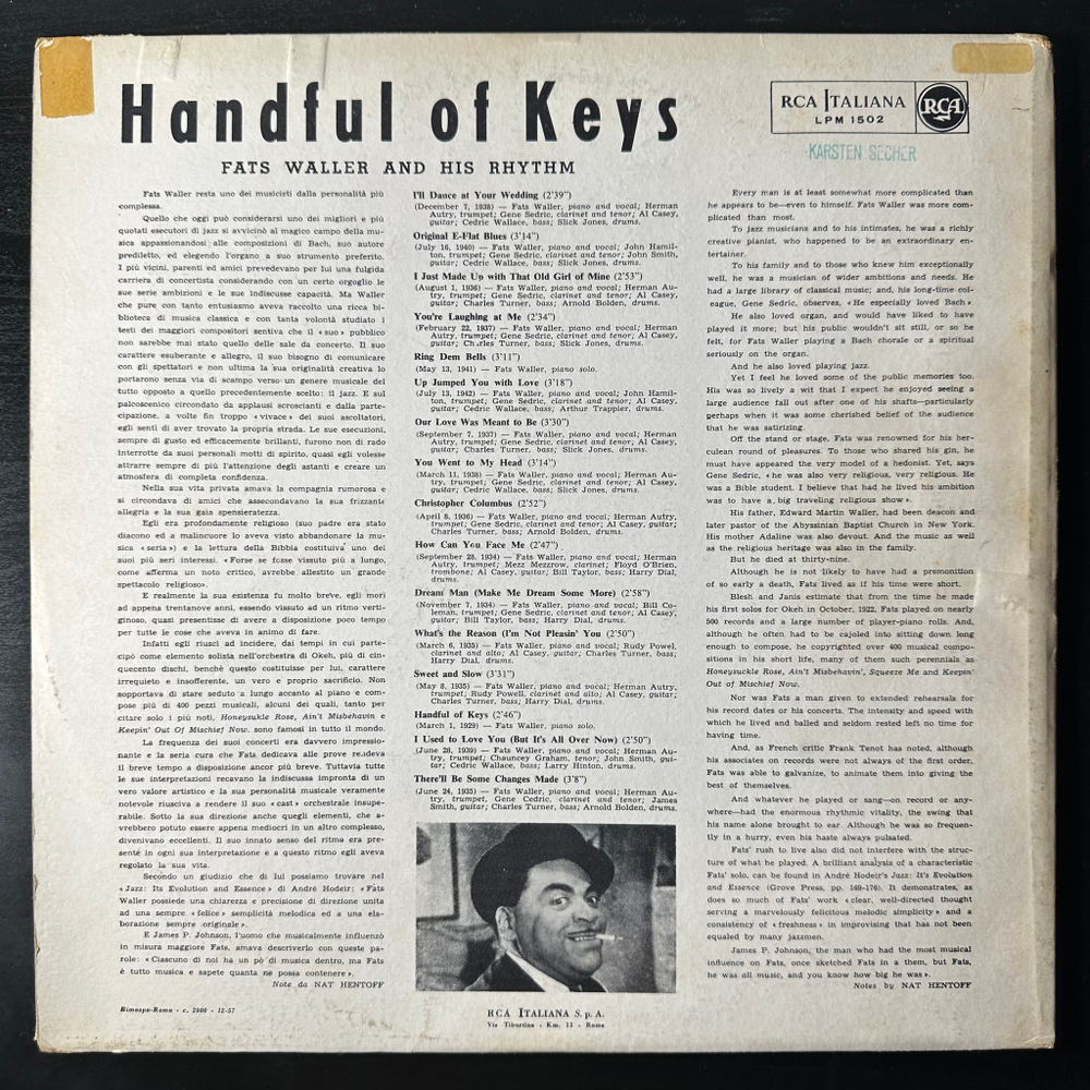 "Fats" Waller & His Rhythm ‎– Handful Of Keys (Италия)