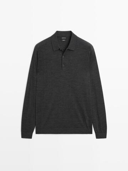 Massimo Dutti Трикотажное свитер поло из 100% мериносовой шерсти, маренго
