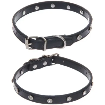 Ошейник для собак и кошек со стразами «На стиле», цвет черный, 1.5см, размер M, 30*35см (лейбл)