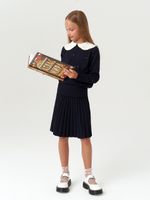 Джемпер для девочки с длинным рукавом AT977-1 синий-золотистый