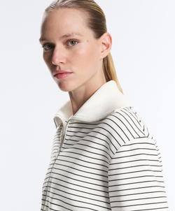 Oysho Куртка в полоску с воротником Rib из хлопка, светлый экрю