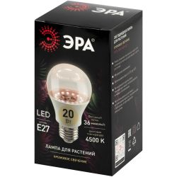 Фитолампа для растений светодиодная ЭРА FITO-20W-Ra90-E27 полного спектра 20 Вт Е27 | Фитолампы Е27