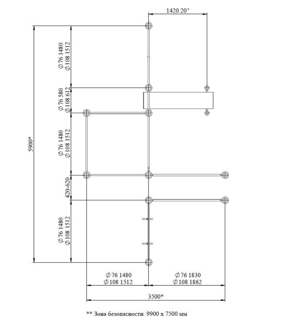 Спортивный комплекс №114, турники, кольца, брусья, шведская стенка, скамья, 5900*3500*2700 мм., D=89 мм.