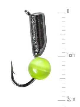 Мормышки вольфрамовыеLucky John 5шт набор СТОЛБИК с петел. и бисером салатовый кошачий глаз 085/035/10