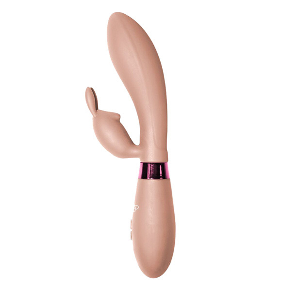 Бежевый вибратор 20,5см с клиторальным зайчиком Indeep Yonce Beige