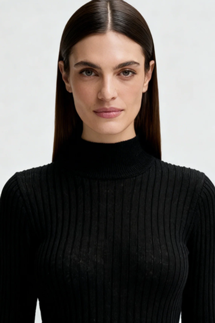 BOSS Водолазка из тонкой шерсти в рубчик