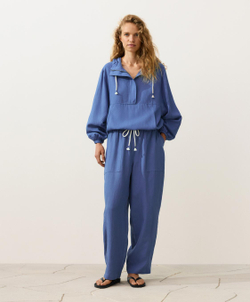 Oysho Прямые брюки из смеси лиоцелла и 24% льна, пыльно-синий
