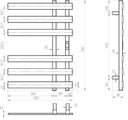 Полотенцесушитель электрический EWRIKA Медея LX 70x50 см, подключение справа, слева, графит, лесенка, из стали