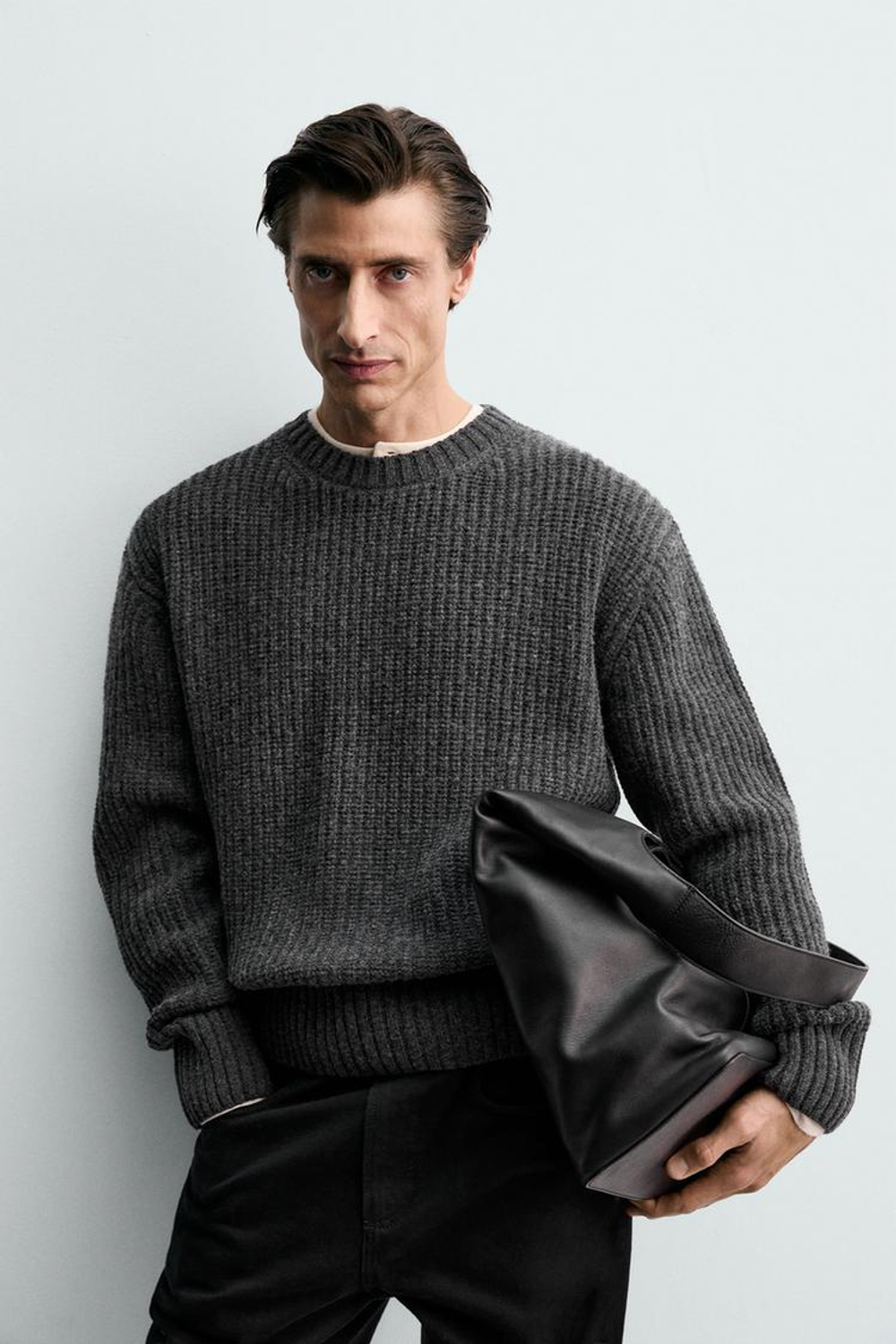 ZARA СВИТЕР СВОБОДНОГО КРОЯ, ТЕМНО-СЕРЫЙ МЕЛАНЖ