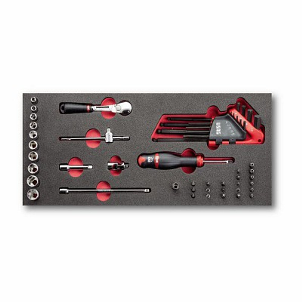 519 M 613AEB Набор головок и принадлежностей 1/4" на ложементе, 46 предметов, USAG (Италия)