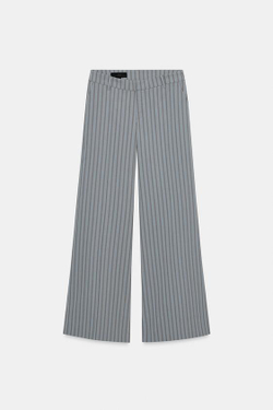 ZARA БРЮКИ КЛЕШ В ТОНКУЮ ПОЛОСКУ, СЕРО-СИНИЙ