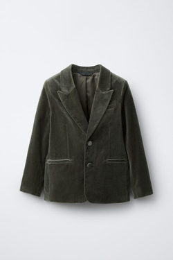 ZARA КОСТЮМНЫЙ БЛЕЙЗЕР ИЗ БАРХАТА, СЕРОВАТО-КОРИЧНЕВЫЙ