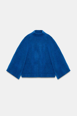 ZARA ДЖЕМПЕР ВЯЗАНЫЙ С ШИРОКИМИ РУКАВАМИ, ЯРКО-СИНИЙ