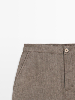 Massimo Dutti Короткие льняные бермуды, серо-коричневый