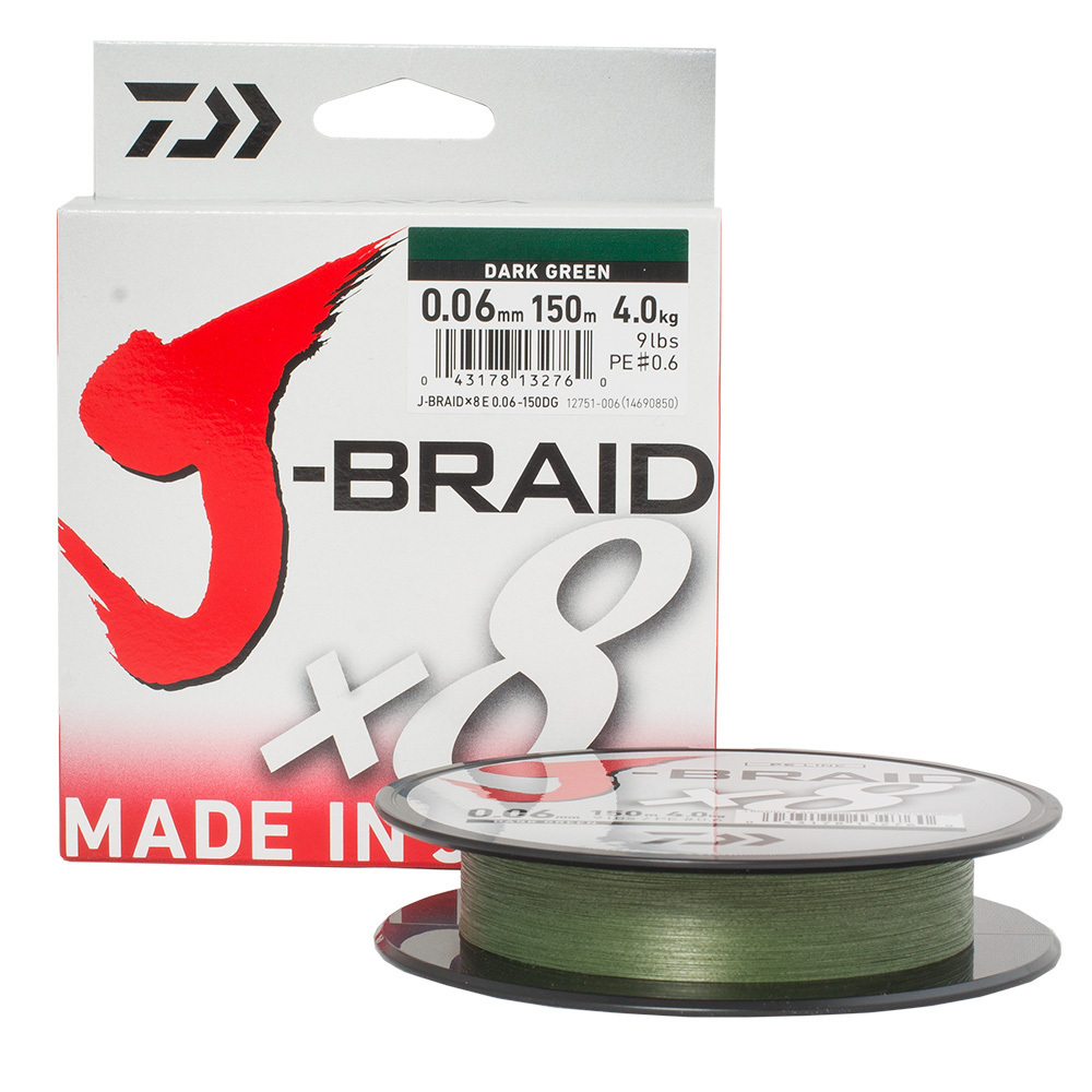 Плетеный шнур Daiwa J-Braid Expedition X8A Dark Green 2,5 30lb 150м (0,22mm 19,5kg)