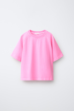 ZARA КОМПЛЕКТ ИЗ ФУТБОЛКИ И ШОРТОВ, НЕОНОВЫЙ РОЗОВЫЙ
