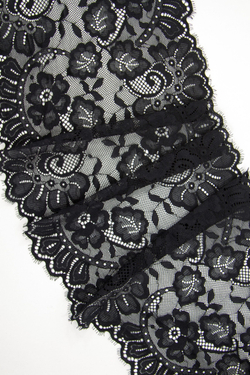 Кружево шантильи чёрное эластичное ширина 22 см ОТРЕЗ 0,93 м