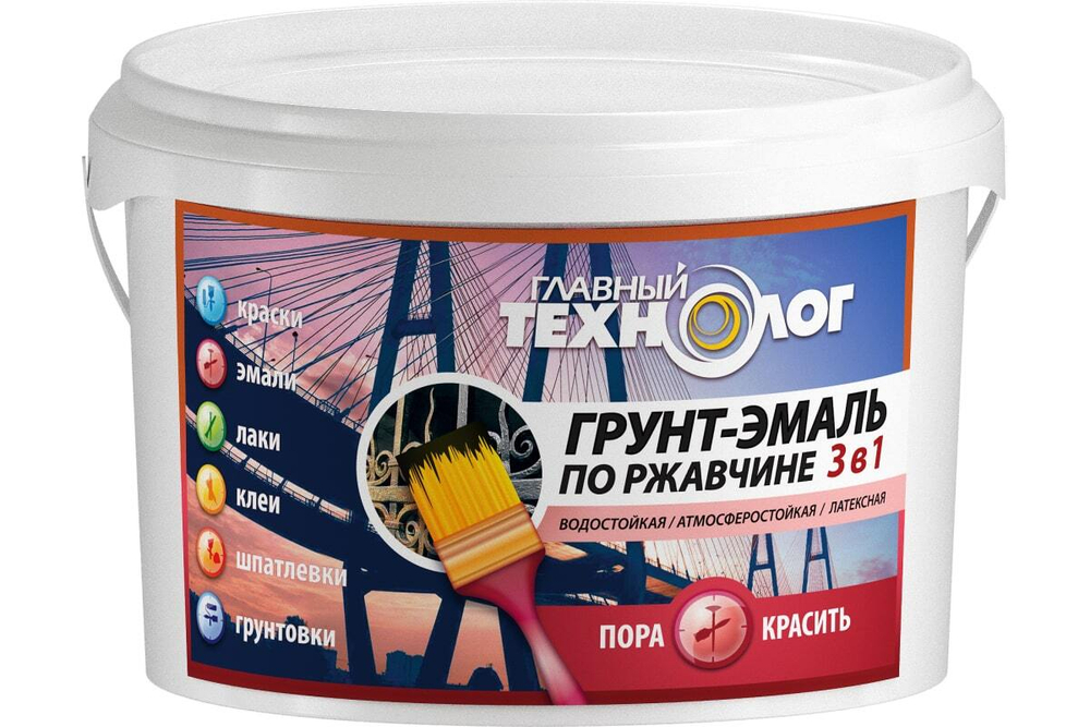 Грунт-эмаль на ржавчину 3 в 1 латексная Главный Технолог черная 2,4 кг