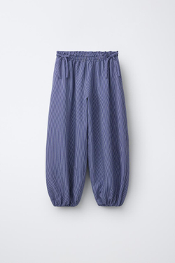 ZARA БРЮКИ БОМБАЧО В ПОЛОСКУ С БАНТАМИ, СИНИЙ/БЕЛЫЙ