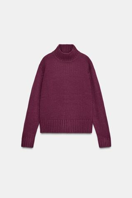 ZARA ТРИКОТАЖНЫЙ СВИТЕР С ВЫСОКИМ ВОРОТНИКОМ, ЛИЛОВЫЙ