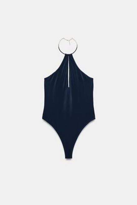 ZARA БОДИ С ГОРЛОВИНОЙ ХАЛТЕР И ЧОКЕРОМ, МОРСКОЙ ТЕМНО-СИНИЙ