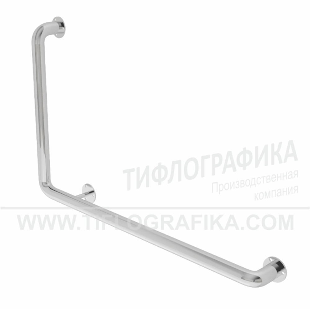 Поручень опорный угловой Г-образный левый, пристенный, нерж. сталь, 600x900 мм, D38 мм
