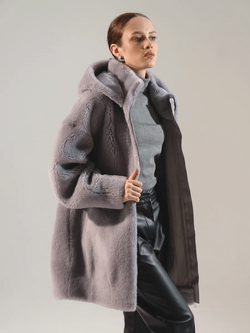 Шуба чебурашка из шерсти, серая, Severina