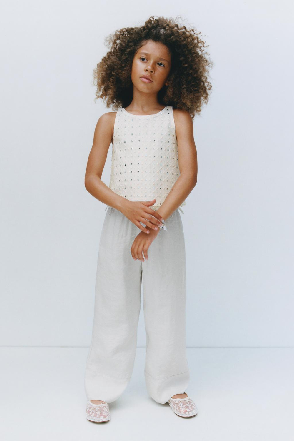 ZARA БРЮКИ-КЮЛОТЫ С БАНТИКАМИ, СЕРЕБРЯНЫЙ