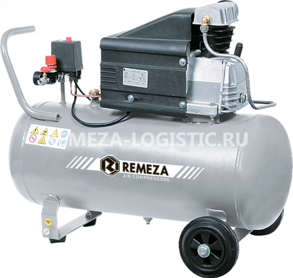 Компрессор поршневой  с прямым приводом (бытовая серия) 50.J2047B REMEZA (Белоруссия): 400 л/мин., 8 бар, ресивер 50 л., 2,2 кВт, 220В, габариты без упак. 850х435х725 мм, 58 кг.