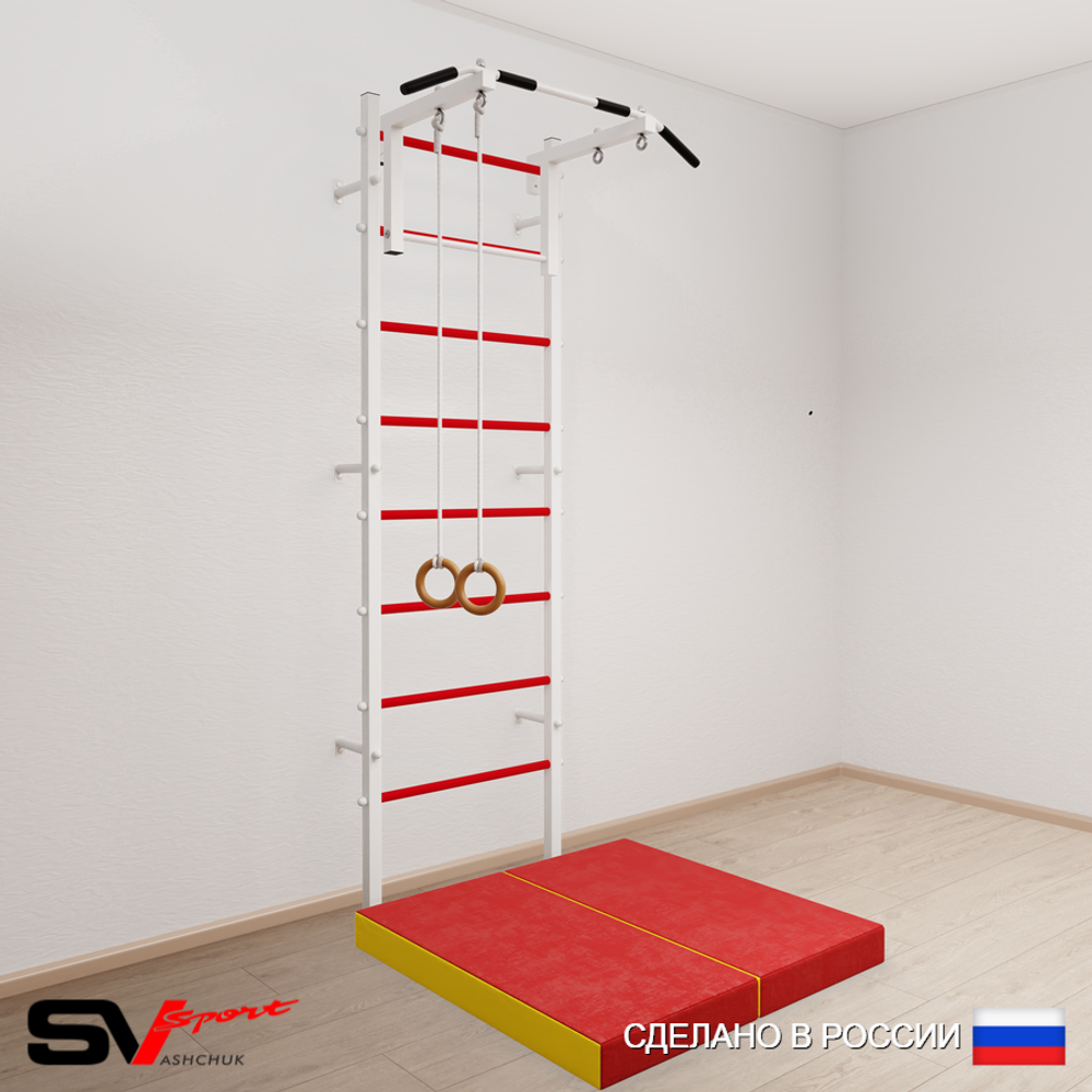 Шведская стенка Sv Sport усиленная 6104 (Турник стандарт/Кольца/Мат 1м)
