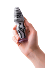 Белая анальная пробка из стекла с чёрными полосами - 12,5 см. (Цвет: белый с черным)