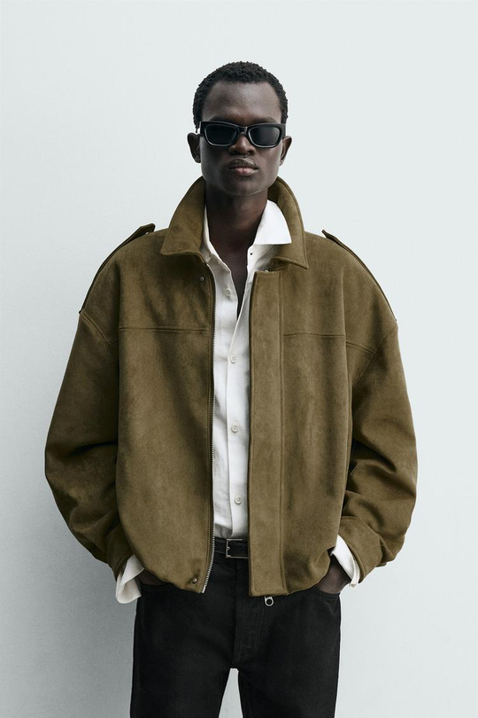 ZARA УКОРОЧЕННАЯ КУРТКА ИЗ ИСКУССТВЕННОЙ ЗАМШИ, СВЕТЛО-БЕЖЕВЫЙ