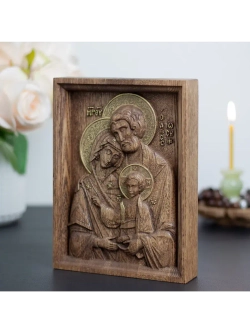 Святое семейство икона деревянная резная, ясень (1)