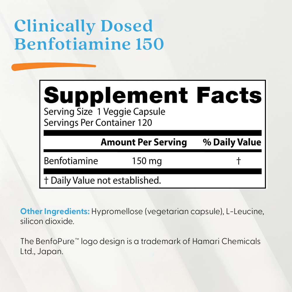 Doctor's Best, бенфотиамин 150, 150 мг, 120 растительных капсул