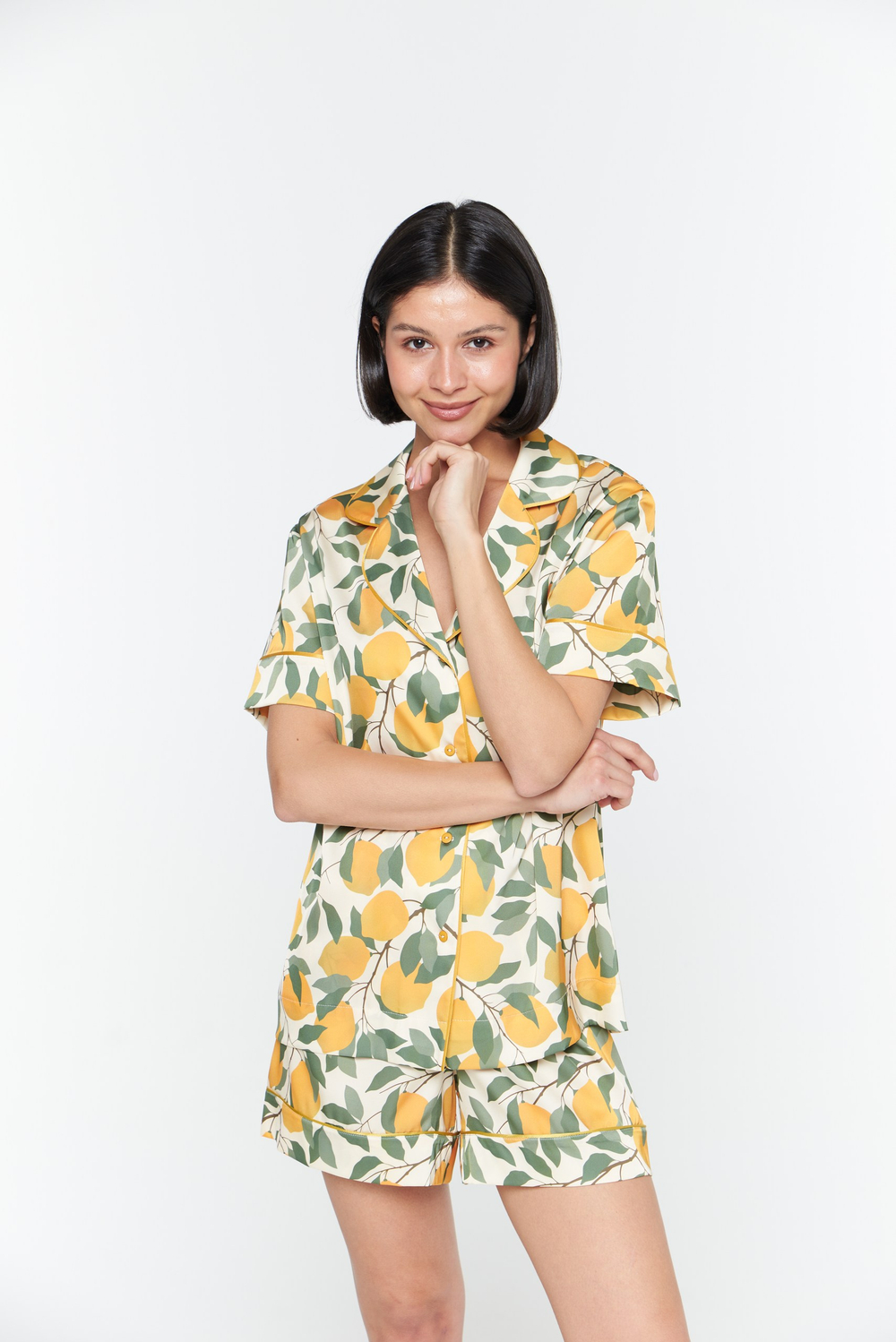 Брюки из натурального шелка с лимонами