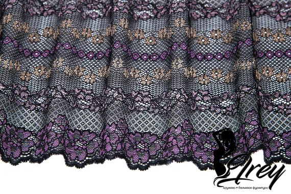 911 Кружево эластичное 23 см, узор VS, Италия, черный