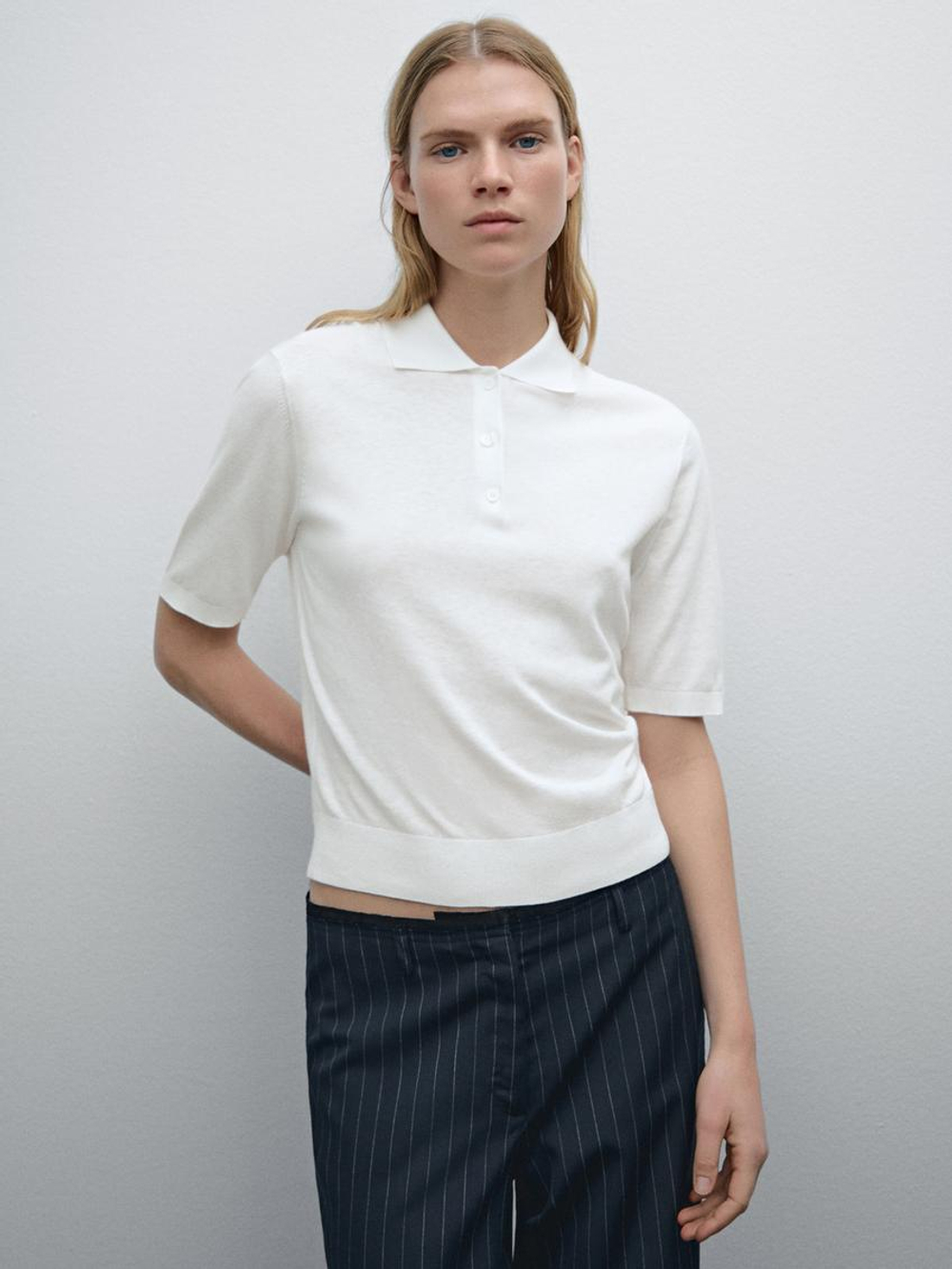 Massimo Dutti Футболка с воротником поло, белый