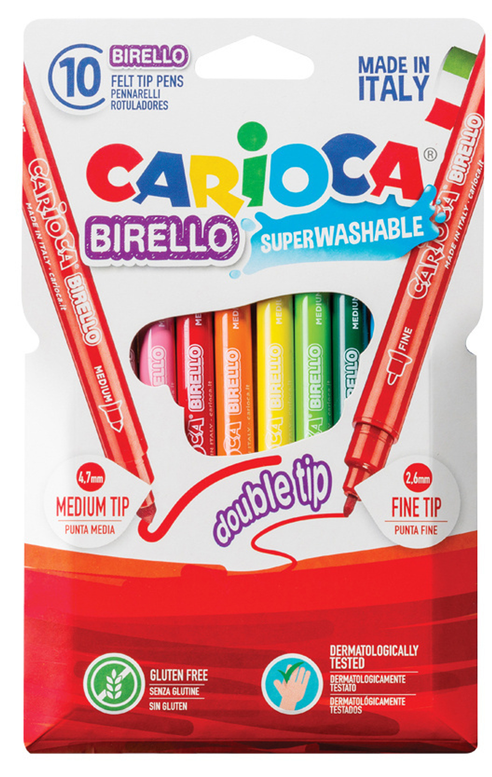 Фломастеры 10 цветов  Carioca BIRELLO двусторонние