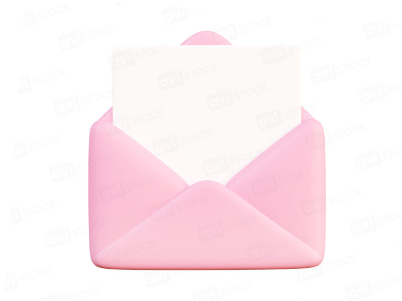 Розовый конверт с письмом на прозрачном фоне