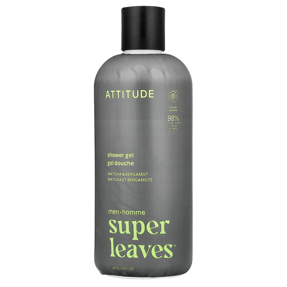 ATTITUDE, Super Leaves™, гель для душа, для мужчин, матча и бергамот, 415 мл (14 жидк. унций)