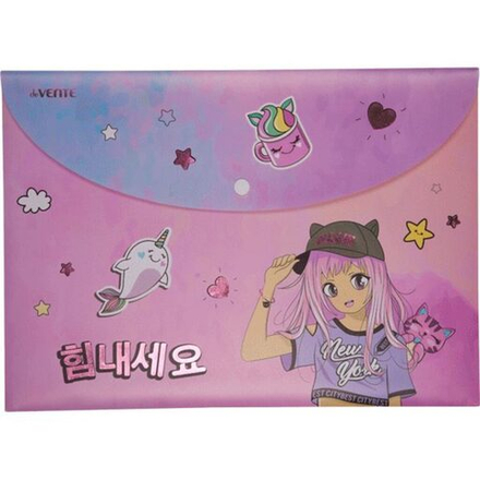 Конверт на кнопке  с рисунком А4 Manga Girl , 0,30мм