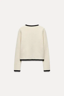 ZARA КАРДИГАН С ЗАВЯЗКАМИ, ЭКРЮ/ЧЕРНЫЙ