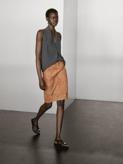 Massimo Dutti Юбка миди из замши, коричневый